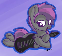 Size: 858x778 | Tagged: safe, artist:nwwe, imported from derpibooru, oc, oc only, oc:raven aura, bat pony, pony, guitar, licking, solo, split tongue, tongue out