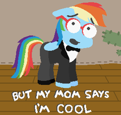 Size: 270x256 | Tagged: safe, artist:threetwotwo32232, imported from derpibooru, rainbow dash, egghead, egghead dash, female, milhouse van houten, parody, rainbow dash always dresses in style, rainbow dork, solo, the simpsons