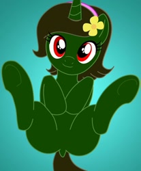 Size: 1059x1280 | Tagged: safe, imported from derpibooru, oc, oc only, oc:nahuelina, plant pony, pony, featureless crotch, female, happy, looking at you, mare, plant, simple background, smiling, solo