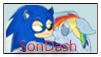 Size: 101x57 | Tagged: safe, artist:kaiamurosesei, imported from derpibooru, rainbow dash, crossover, deviantart stamp, interspecies, male, shipping, sonic the hedgehog, sonic the hedgehog (series), sonicdash, straight