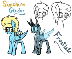 Size: 2200x1800 | Tagged: safe, artist:nekro-led, imported from derpibooru, oc, oc only, oc:frostbite, oc:sunshine glider, changeling, pegasus, pony