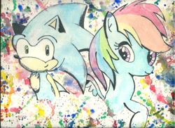 Size: 2339x1700 | Tagged: safe, artist:pokefan192, imported from derpibooru, rainbow dash, crossover, sonic the hedgehog, sonic the hedgehog (series), traditional art, watercolor painting