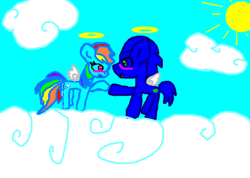 Size: 600x427 | Tagged: safe, artist:sondashfan4ever, imported from derpibooru, rainbow dash, angel pony, angel, crossover, interspecies, male, ponified, shipping, sonic the hedgehog, sonic the hedgehog (series), sonicdash, straight