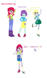 Size: 899x1474 | Tagged: safe, artist:the-75th-hunger-game, imported from derpibooru, blueberry pie, derpy hooves, raspberry fluff, equestria girls, fusion, multiple arms, the muffins