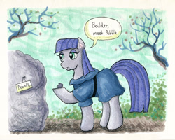 Size: 1200x959 | Tagged: safe, artist:kaikaku, imported from derpibooru, boulder (pet), maud pie, boulder (g4), female, rock, solo