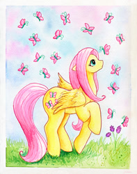 Size: 800x1014 | Tagged: safe, artist:kaikaku, imported from derpibooru, fluttershy, butterfly, female, solo