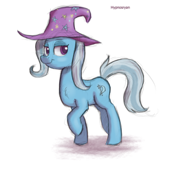 Size: 1600x1600 | Tagged: safe, artist:hypno, imported from derpibooru, trixie, pony, unicorn, chest fluff, colored sketch, female, hat, lidded eyes, mare, solo