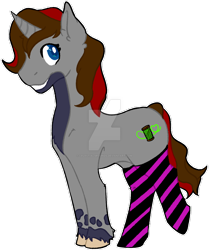 Size: 1024x1222 | Tagged: safe, artist:celestialgrounds, imported from derpibooru, oc, oc only, oc:gwynkiri, pony, unicorn, clothes, socks, solo, stockings, striped socks, watermark