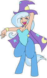 Size: 1496x2478 | Tagged: safe, artist:/d/non, imported from derpibooru, oc, oc only, oc:starburst, satyr, armpits, bracelet, cape, clothes, hat, jewelry, leotard, parent:trixie, solo, wizard hat