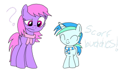 Size: 1280x720 | Tagged: safe, artist:toyminator900, imported from derpibooru, oc, oc only, oc:cyan lightning, oc:melody notes, pegasus, pony, unicorn, clothes, scarf