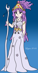 Size: 520x985 | Tagged: safe, artist:rpd490, artist:theheroofharmony, imported from derpibooru, tree of harmony, oc, oc only, oc:harmony (heilos), human, big crown thingy, clothes, dress, elements of harmony, flower, flower in hair, goddess, greek goddess, humanized, humanized oc, jewelry, regalia, solo, staff