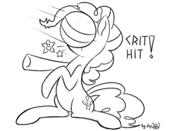 Size: 1600x1200 | Tagged: safe, artist:dsp2003, imported from derpibooru, part of a set, pinkie pie, earth pony, pony, fanfic:why am i pinkie pie, ball, black and white, critical hit, female, grayscale, monochrome, pain star, solo