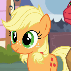 Size: 502x503 | Tagged: safe, imported from derpibooru, screencap, applejack, big mcintosh, earth pony, pony, where the apple lies, animated, blinking, c:, cute, female, freckles, gif, happy, jackabetes, male, smiling, solo focus, teenage applejack, teenager