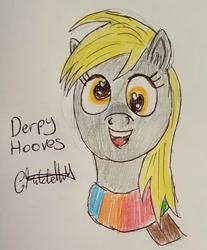 Size: 795x960 | Tagged: safe, artist:rapidsnap, imported from derpibooru, derpy hooves, pegasus, pony, clothes, female, mare, scarf, solo, traditional art