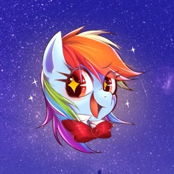 Size: 644x644 | Tagged: safe, artist:setoya, imported from derpibooru, rainbow dash, bowtie, female, open mouth, pixiv, solo, starry eyes, wingding eyes