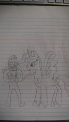 Size: 1920x1080 | Tagged: safe, artist:supahdonarudo, imported from derpibooru, princess luna, drawing, excited, lined paper, traditional art, waluigi