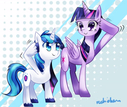 Size: 3422x2893 | Tagged: safe, artist:roshichen, imported from derpibooru, shining armor, twilight sparkle, alicorn, pony, unicorn, age regression, duo, pixiv, salute, twilight sparkle (alicorn)