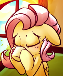 Size: 3320x4000 | Tagged: safe, artist:bloodatius, artist:luxaestas, imported from derpibooru, fluttershy, blushing, cup, cute, drinking, eyes closed, female, shyabetes, solo, teacup