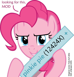 Size: 1800x1869 | Tagged: safe, artist:felix-kot, edit, imported from derpibooru, pinkie pie, derpibooru, female, fourth wall, looking at you, meta, simple background, solo, tags, transparent background, vector