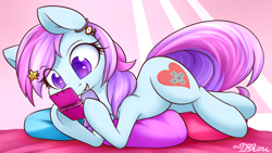 Size: 1600x900 | Tagged: safe, artist:dshou, imported from derpibooru, oc, oc only, oc:joy stick, 3ds, commission, cute, pillow, solo, underhoof, video game