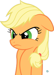 Size: 1705x2370 | Tagged: safe, artist:arifproject, imported from derpibooru, applejack, pony, party of one, angry, arif's angry pone, ears back, female, floppy ears, frown, glare, hatless, missing accessory, simple background, solo, transparent background, vector