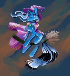 Size: 1173x1280 | Tagged: safe, artist:trunchbull, imported from derpibooru, trixie, pony, unicorn, broom, female, flying, flying broomstick, latex, metallic, rubber, shiny, solo