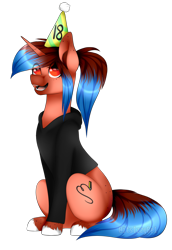 Size: 1024x1489 | Tagged: safe, artist:itsizzybel, imported from derpibooru, oc, oc only, oc:heart sketch, pony, unicorn, clothes, hat, party hat, simple background, solo, sweater, transparent background