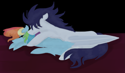 Size: 1023x597 | Tagged: safe, artist:gallop-free, imported from derpibooru, rainbow dash, soarin', pony, male, shipping, snuggling, soarindash, straight