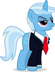 Size: 3807x5000 | Tagged: safe, artist:limedazzle, imported from derpibooru, trixie, pony, unicorn, clothes, donald trump, grin, lidded eyes, necktie, politics, president, rule 63, show accurate, simple background, smiling, smirk, solo, suit, transparent background, vector