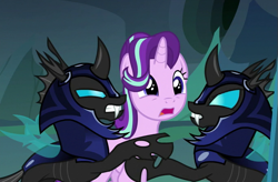 Size: 681x446 | Tagged: safe, imported from derpibooru, screencap, starlight glimmer, changeling, pony, unicorn, to where and back again, armor, changeling guard, cropped