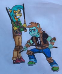 Size: 1736x2096 | Tagged: safe, artist:bozzerkazooers, imported from derpibooru, snails, snips, equestria girls, ninja, ponied up, traditional art