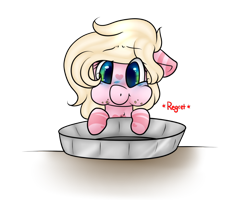 Size: 1024x819 | Tagged: safe, artist:h-analea, imported from derpibooru, oc, oc only, oc:hanalea, pony, cute, pie tin, puffy cheeks, regret, simple background, solo, transparent background
