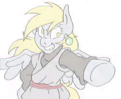 Size: 2401x1969 | Tagged: safe, artist:blackbewhite2k7, imported from derpibooru, derpy hooves, pegasus, pony, crossover, dragon ball, dragon ball super, evil, female, goku black, mare, sketch, solo