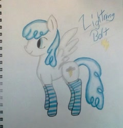 Size: 962x1004 | Tagged: safe, artist:thunderoar, imported from derpibooru, lightning bolt, white lightning, pegasus, pony, clothes, female, mare, socks, solo, striped socks, traditional art