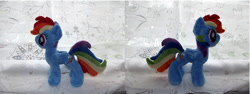 Size: 1024x383 | Tagged: safe, artist:catyblackcat, imported from derpibooru, rainbow dash, irl, photo, plushie, solo