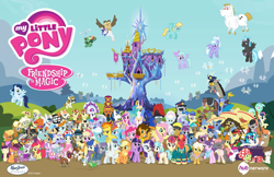 Size: 2621x1696 | Tagged: safe, edit, imported from derpibooru, applejack, fluttershy, pinkie pie, rainbow dash, rarity, twilight sparkle, alicorn, pony, season 4, hub logo, mane six, poster, the hub, the hub network, twilight sparkle (alicorn), twilight's castle