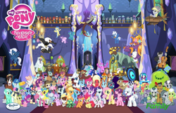 Size: 2968x1916 | Tagged: source needed, safe, edit, imported from derpibooru, applejack, fluttershy, pinkie pie, rainbow dash, rarity, starlight glimmer, twilight sparkle, alicorn, pony, season 5, discovery family logo, hasbro studios, mane six, needs more jpeg, poster, twilight sparkle (alicorn), twilight's castle