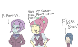 Size: 2824x1703 | Tagged: safe, artist:mildockart, imported from derpibooru, indigo zap, sour sweet, sunny flare, equestria girls, clothes, dialogue, school uniform, traditional art