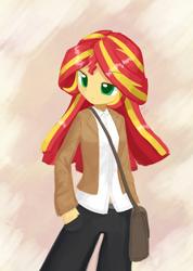 Size: 1200x1688 | Tagged: safe, artist:howxu, imported from derpibooru, sunset shimmer, equestria girls, clothes, female, pants, solo