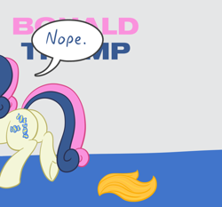 Size: 700x652 | Tagged: safe, artist:atlur, deleted from derpibooru, imported from derpibooru, bon bon, sweetie drops, bonafied, bonpun, dialogue, donald trump, nope, plot, politics, politics in the comments, solo, speech bubble, toupee, underhoof, walking, walking away, wig