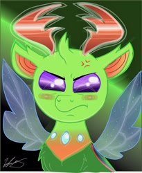 Size: 1922x2340 | Tagged: dead source, safe, artist:pinkamena-chan, imported from derpibooru, thorax, changedling, changeling, to where and back again, angry, blushing, king thorax, male, solo