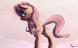 Size: 1600x1000 | Tagged: safe, artist:miokomata, imported from derpibooru, fluttershy, pegasus, pony, blushing, butt, cute, dock, embarrassed, female, flutterbutt, mare, open mouth, plot, rearing, shyabetes, signature, solo, underhoof