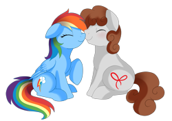 Size: 2550x1798 | Tagged: safe, artist:pridark, imported from derpibooru, rainbow dash, oc, oc:dreamer, blushing, boop, canon x oc, cute, eyes closed, floppy ears, male, nose wrinkle, noseboop, nuzzling, rainmer, raised hoof, shipping, simple background, sitting, smiling, straight, transparent background