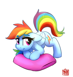 Size: 672x703 | Tagged: safe, artist:tallaferroxiv, imported from derpibooru, rainbow dash, pegasus, pony, dock, looking at you, pillow, simple background, solo, transparent background