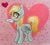 Size: 3319x2979 | Tagged: safe, artist:emberslament, imported from derpibooru, derpy hooves, blushing, female, filly, filly derpy, heart, letter, love letter, mouth hold, solo, traditional art