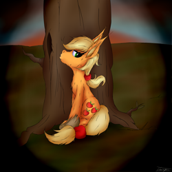 Size: 3000x3000 | Tagged: safe, artist:sternguardharper, artist:sternnightguard, imported from derpibooru, applejack, earth pony, original species, pony, timber pony, timber wolf, female, imminent transformation, implied transformation, sitting, solo, species swap, timber wolfified, timberjack, tree, twilight (astronomy)