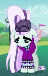 Size: 346x540 | Tagged: safe, imported from derpibooru, screencap, coloratura, pony, the mane attraction, clothes, countess coloratura, cropped, female, floppy ears, frown, looking down, mare, sad, solo