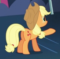 Size: 244x243 | Tagged: safe, imported from derpibooru, screencap, applejack, earth pony, pony, the mane attraction, butt, cropped, female, freckles, mare, plot, raised hoof, solo