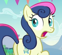 Size: 616x554 | Tagged: safe, imported from derpibooru, screencap, bon bon, pony, the mane attraction, bon butt, butt, cropped, female, mare, open mouth, plot, solo