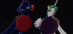 Size: 1280x600 | Tagged: safe, artist:ouranoscaelus, idw, imported from derpibooru, princess celestia, princess luna, reflections, spoiler:comic, 3d, crush fetish, dark mirror universe, evil celestia, evil counterpart, evil luna, evil sisters, gmod, macro, mirror universe